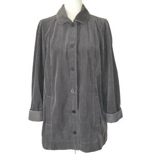 J. Jill Corduroy Swing Coat Women's S | Gray Wide Wale, Velvet Trim | EUC